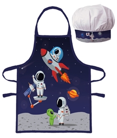 Børneforklæde - Astronaut i rummet - Forklæde og kokkehue - Til den lille køkkenchef